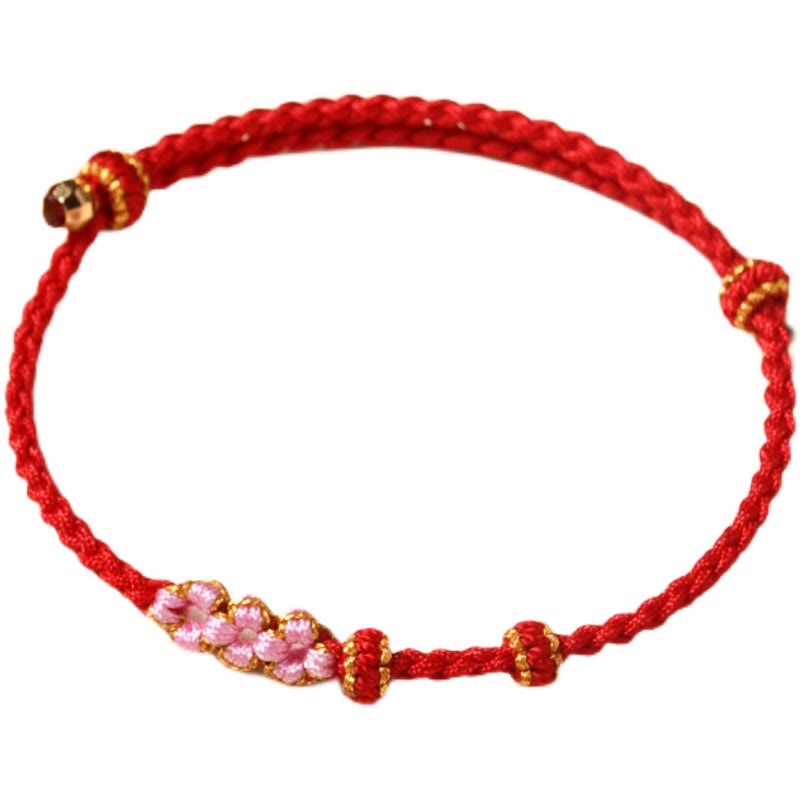 Buddha Stones Handmade Peach Blossom Protection Braided Rope Bracelet Bracelet BS 8