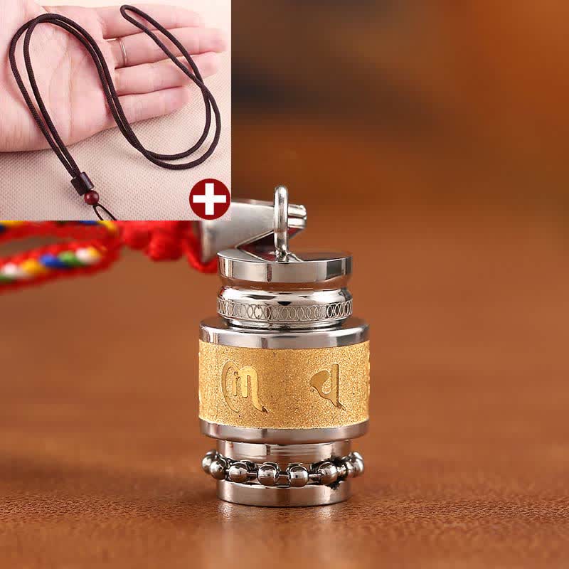 Buddha Stones Tibet Om Mani Padme Hum Shurangama Mantra Titanium Steel Wisdom Amulet Necklace Pendant Necklaces & Pendants BS 1.2cm*1.8cm Gold Brown String
