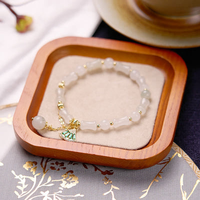 Buddha Stones Tianshan White Jade Bamboo Pattern Luck Blessing Bracelet 4