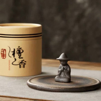 Buddha Stones Small Person Meditation Ceramic Spiritual Healing Incense Burner Incense Burner BS Small Person Meditation Incense Burner&48Pcs Sandalwood Incense