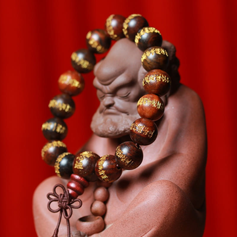 Buddha Stones Tibetan Rosewood Heart Sutra Engraved Cure Bracelet Bracelet BS 7