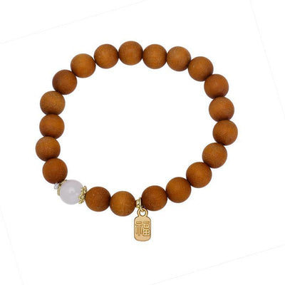 Buddha Stones Sandalwood Cat's Eye Fu Character Charm Protection Bracelet Bracelet BS 6