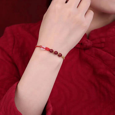 Buddha Stones Natural Cinnabar Jade Peace Buckle Blessing Bracelet Bracelet BS 12