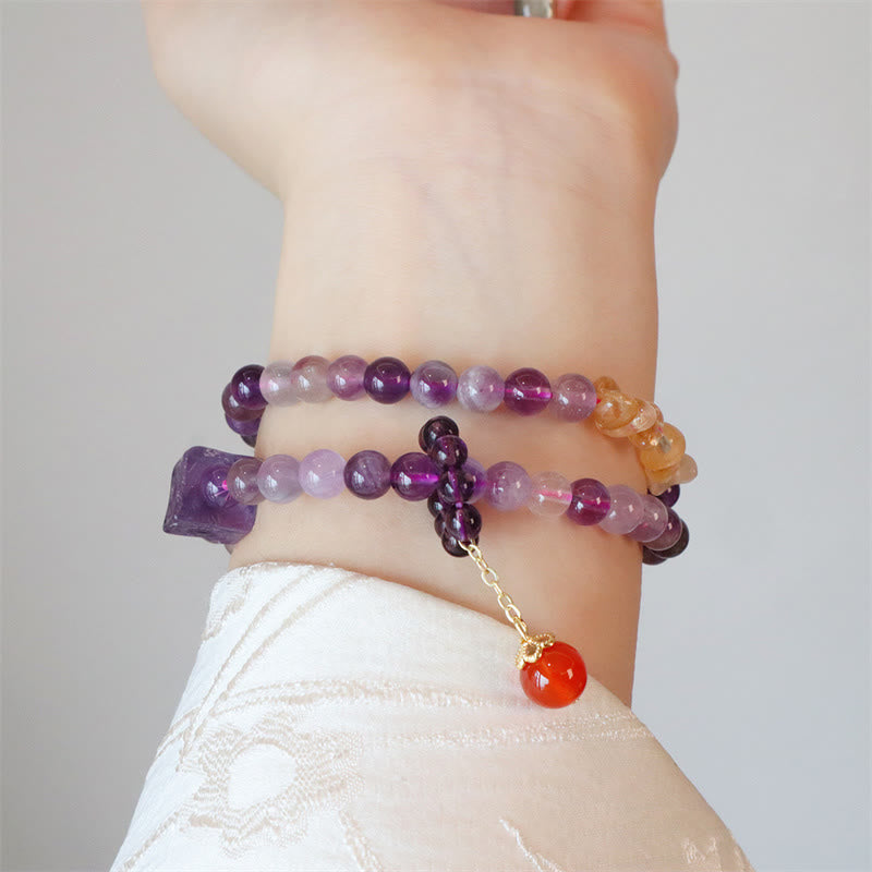 Buddha Stones Natural Amethyst Citrine Positive Transformation Double Wrap Bracelet Bracelet BS 6