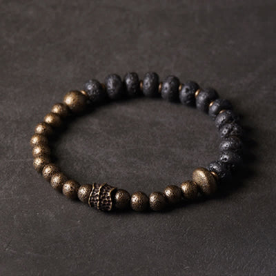 Buddha Stones Lava Rock Stone Copper Balance Cuff Bracelet Bangle - image 5