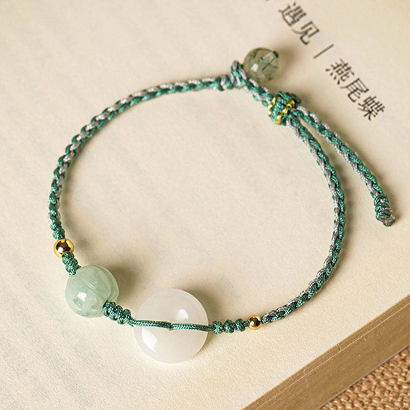 Buddha Stones White Jade Peace Buckle Pumpkin Bead Luck Blessing Braided Bracelet Bracelet BS 6