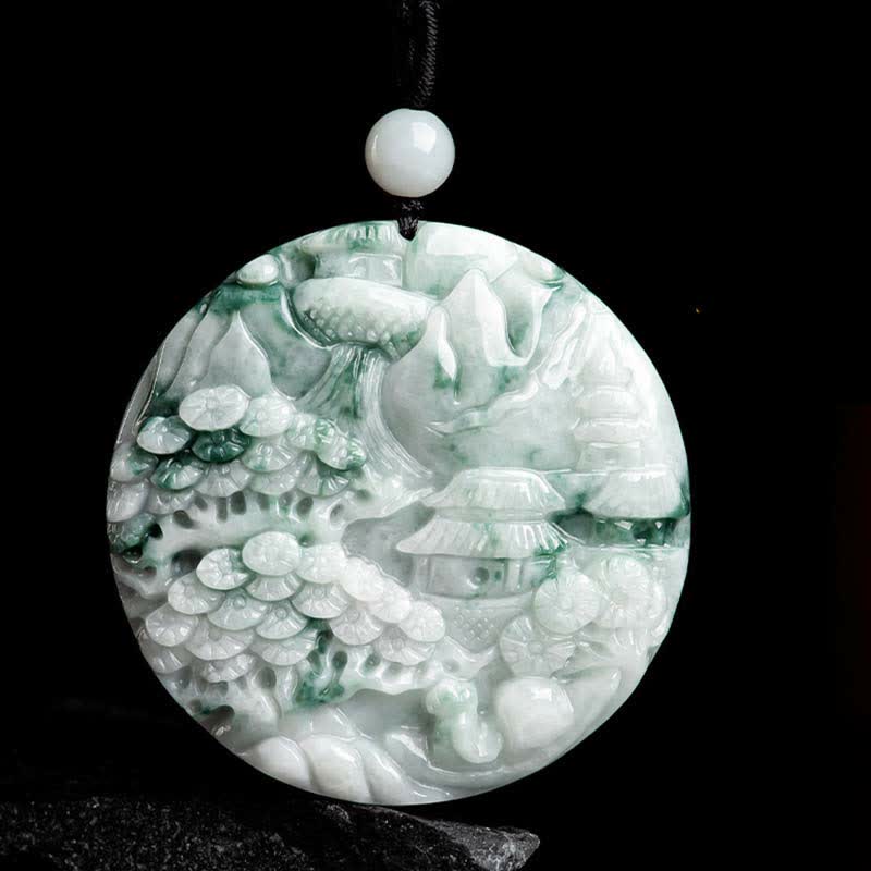 Buddha Stones Mountain Landscape Jade Abundance String Necklace Necklaces & Pendants BS 8