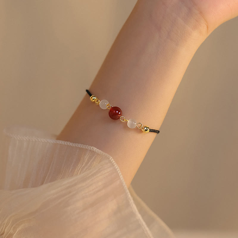 Buddha Stones Red Agate Cat Eye Braided String Confidence Bracelet Bracelet BS Red Agate&Black String(Bracelet Size 15+5cm)