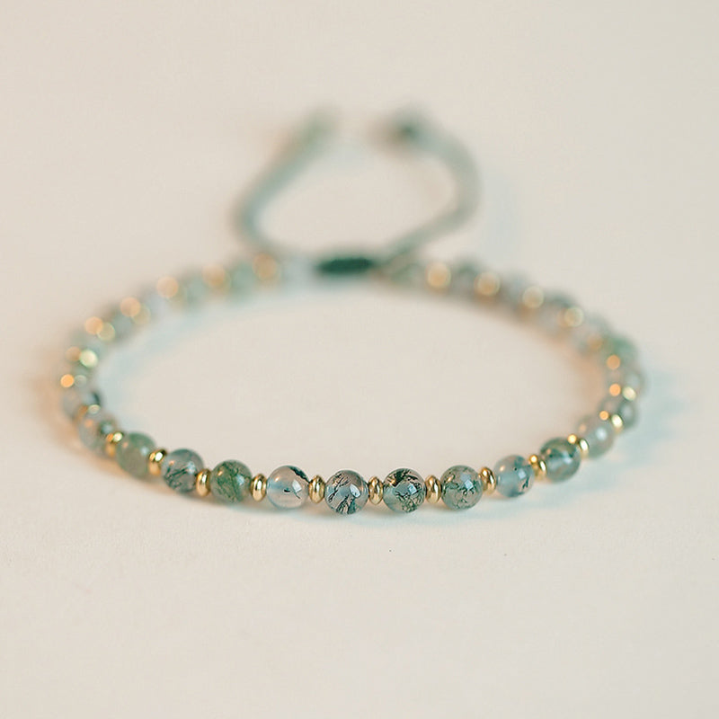 Buddha Stones Moss Agate Lucky Balance Bracelet Bracelet BS Moss Agate&Golden Beads(Wrist Circumference 14-19cm)