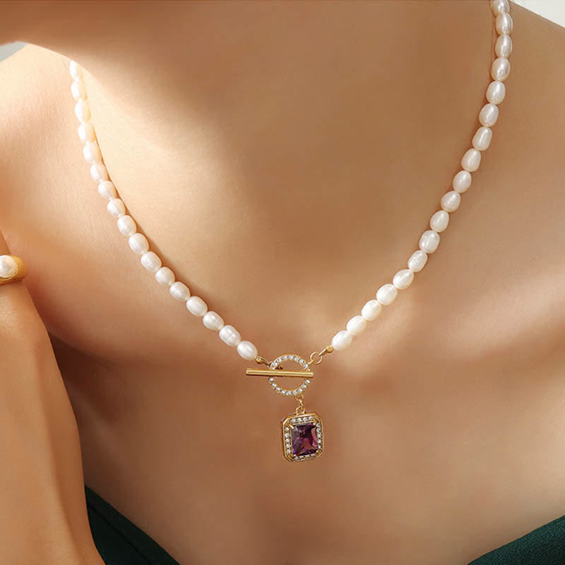 Buddha Stones Pearl Zircon Wealth Charm Necklace Pendant Necklaces & Pendants BS Purple