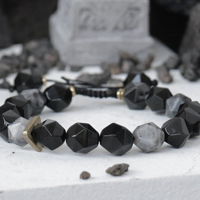 Buddha Stones Black Obsidian Black Glitter Stone Purification Bracelet Bracelet BS 5