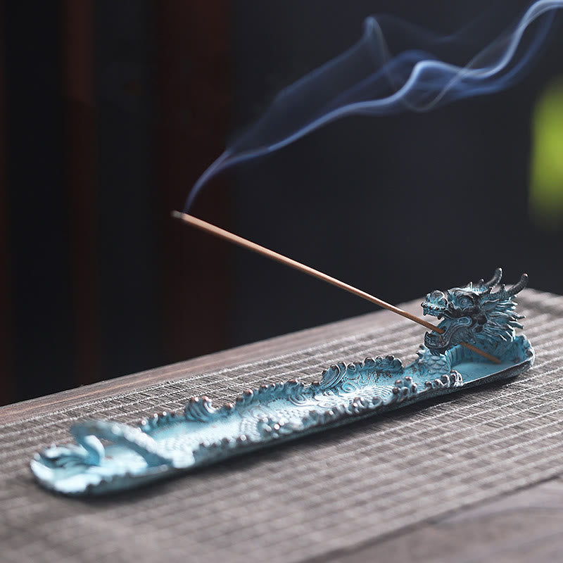 Buddha Stones Auspicious Dragon Strength Alloy Incense Burner Decoration Incense Burner BS 24.5*4.5*3.7cm