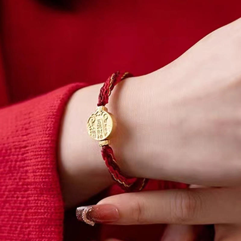 Buddha Stones Five Directions Gods of Wealth Handmade Reincarnation Knot Protection String Braid Bracelet Bracelet BS 12