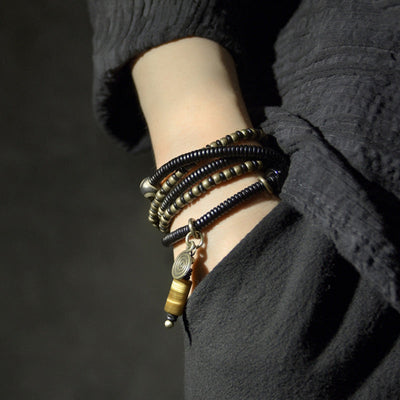 Buddha Stones Ebony Wood Dzi Bead Copper Peace Couple Bracelet Necklace Pendant Bracelet Necklaces & Pendants BS 2