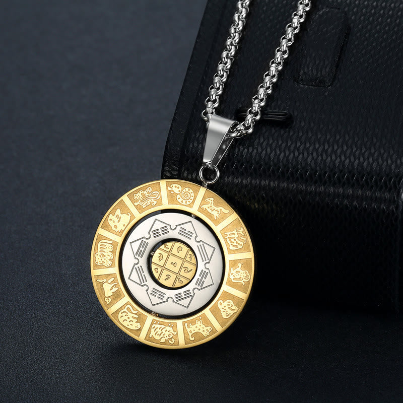 Buddha Stones Chinese Zodiac Nine Palaces Eight Diagrams Bagua Amulet Harmony Necklace Rotatable Pendant Necklaces & Pendants BS 2