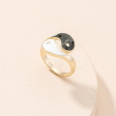 Buddha Stones Yin Yang Symbol Adjustable Blessing Couple Ring Rings BS Yin Yang Ring