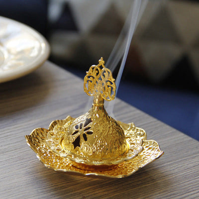 Buddha Stones Gold Leaf Coaster Spiritual Mini Alloy Metal Incense Burner Incense Burner BS 8