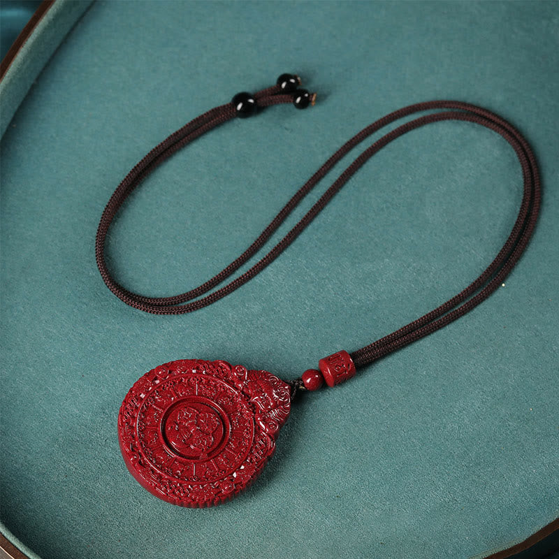 Buddha Stones Chinese Zodiac Natural Cinnabar Bagua Amulet Keep Away Evil Spirits Necklace Pendant Necklaces & Pendants BS 2