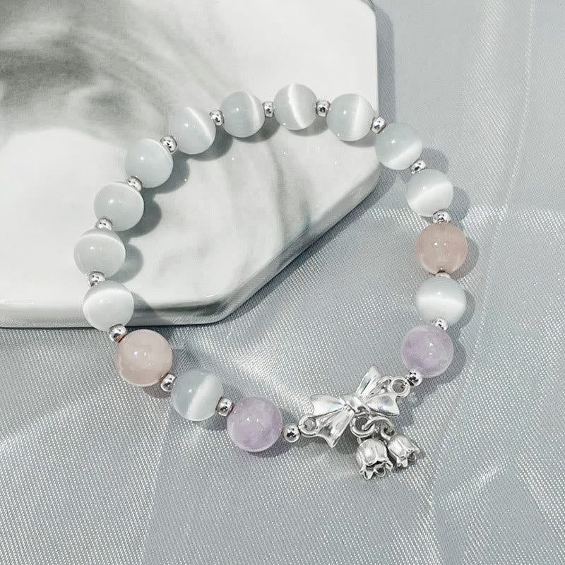 Buddha Stones Cat's Eye Lavender Amethyst Rosette Charm Bracelet Bracelet BS 2