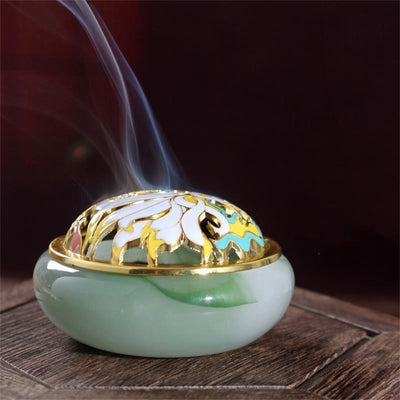 Buddha Stones Nine Tailed Fox Liuli Crystal Healing Meditation Incense Burner Incense Burner BS Green Nine-Tailed Fox