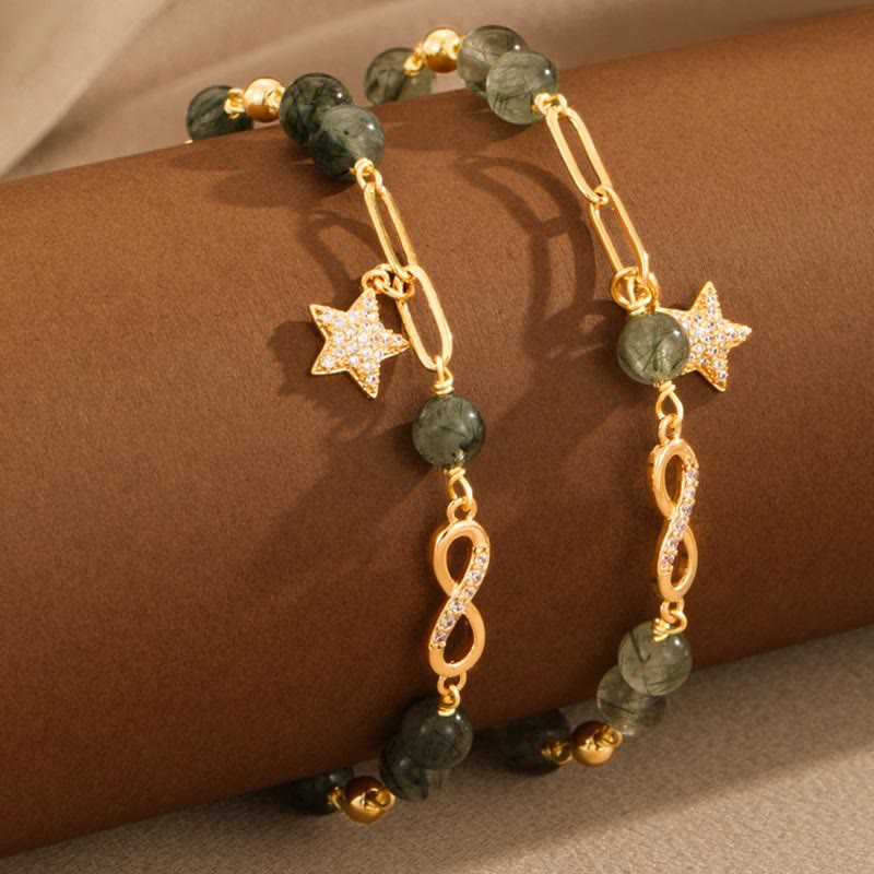 Buddha Stones 14K Gold Green Rutilated Quartz Möbius Loop Eternal Love Star Protection Bracelet Bracelet BS 4