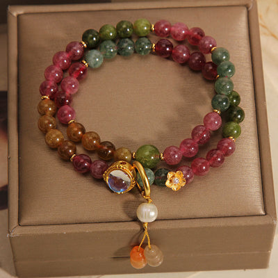 Buddha Stones Multicolored Tourmaline Positive Double Wrap Gourd Charm Bracelet Bracelet BS 6