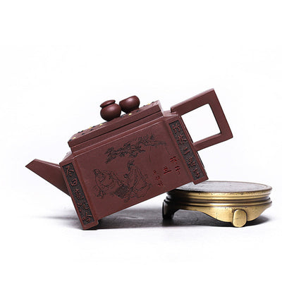 Buddha Stones Yixing All Handmade Gomoku Playing Chess Purple Clay Kung Fu Square Teapot 280ml Teapot BS 31