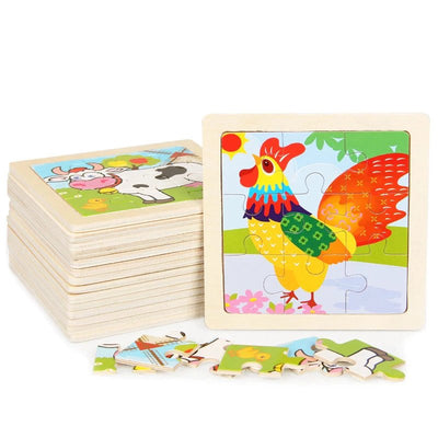 Fidtoy Wooden Puzzle Set for Toddlers – 10 Pack Montessori Animal & Vehicle Learning Puzzles