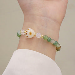 Buddha Stones Green Agate Sun Stone Cat's Eye Bodhi Seed Cat Paw Support Bracelet Bracelet BS Green Agate&Cat's Eye