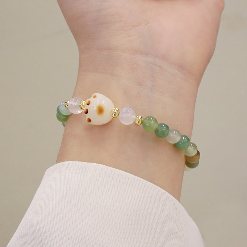 Buddha Stones Green Agate Sun Stone Cat's Eye Bodhi Seed Cat Paw Support Bracelet Bracelet BS Green Agate&Cat's Eye