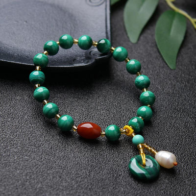 Buddha Stones Natural Malachite Red Agate Bead Protection Charm Bracelet Bracelet BS 2
