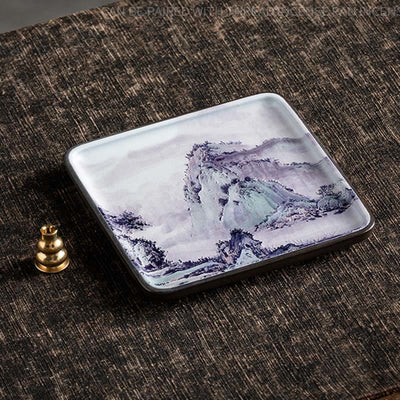 Buddha Stones Mountain Lake Flower Leaf Healing Ceramic Plate Tray Stick Incense Burner Decoration Incense Burner BS 3
