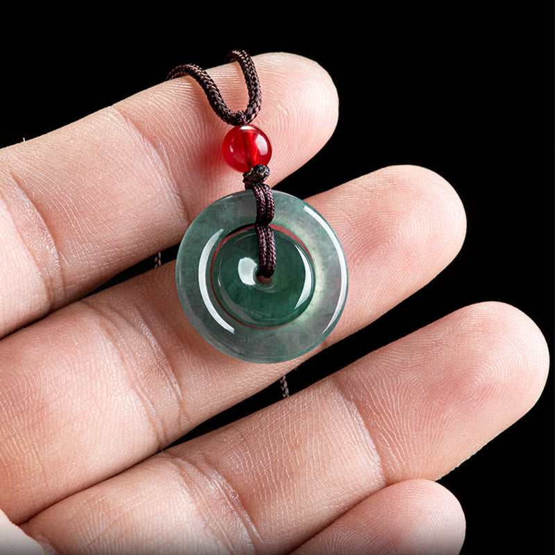 Pendentif collier Foviel en jade vert double boucle de paix pour l'abondance