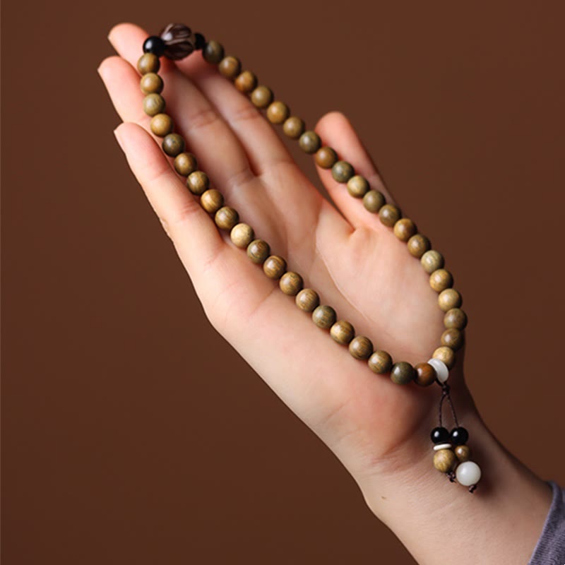 Buddha Stones Green Sandalwood Bodhi Seed Lotus Soothing Double Wrap Bracelet Bracelet BS 5