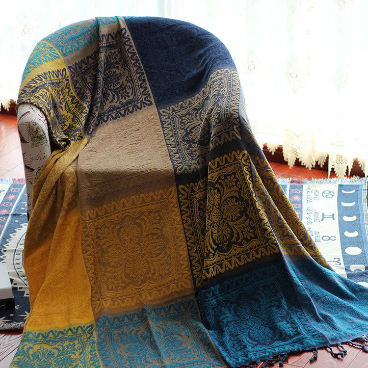 Buddha Stones Tibetan Colorful Flower Pattern Hand-Dyed Cozy Blanket Blanket BS 5