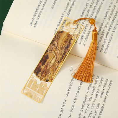 Buddha Stones A Panorama of Rivers and Mountains Metal Hollow Bookmarks Tassel With Gift Box Bookmarks BS 5