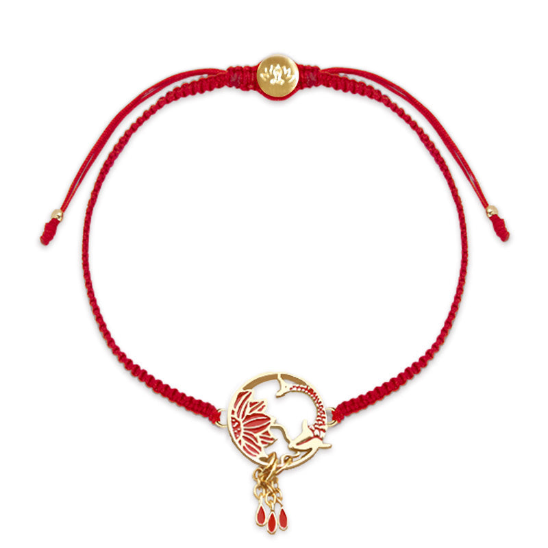 Buddha Stones Tibetan Handmade Lotus Koi Fish Lucky Red String Bracelet Bracelet BS main