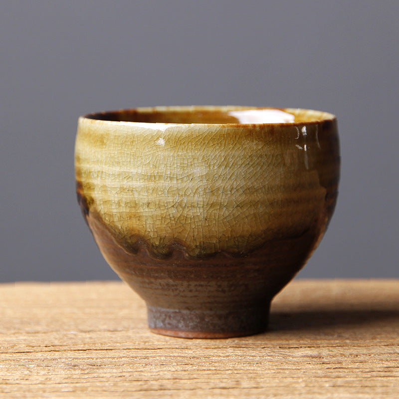 Buddha Stones Vintage Brown Beige Kiln Change Ceramic Teacup Kung Fu Tea Cup Bowl Cup BS 7.5cm*6cm*130ml