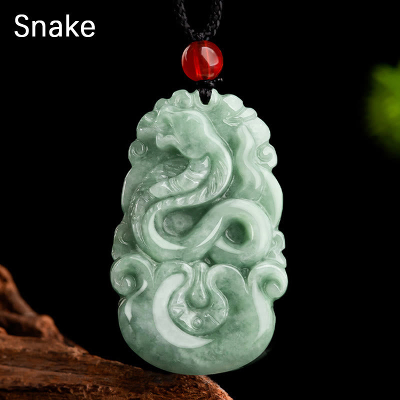 Buddha Stones Natural Green Jade 12 Chinese Zodiac Luck Prosperity Necklace Pendant Necklaces & Pendants BS Snake