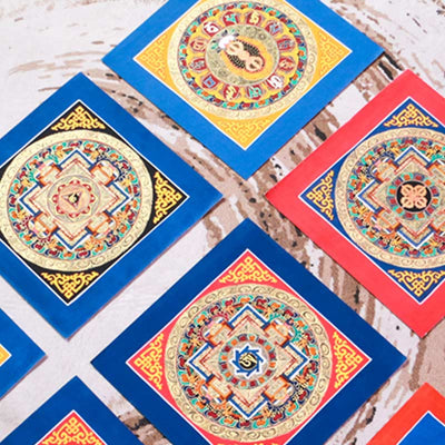 Buddha Stones Tibetan Handmade Thangka Painting Blessing Thangka Blind Box Random Color Pattern Tibetan Thangka BS 12