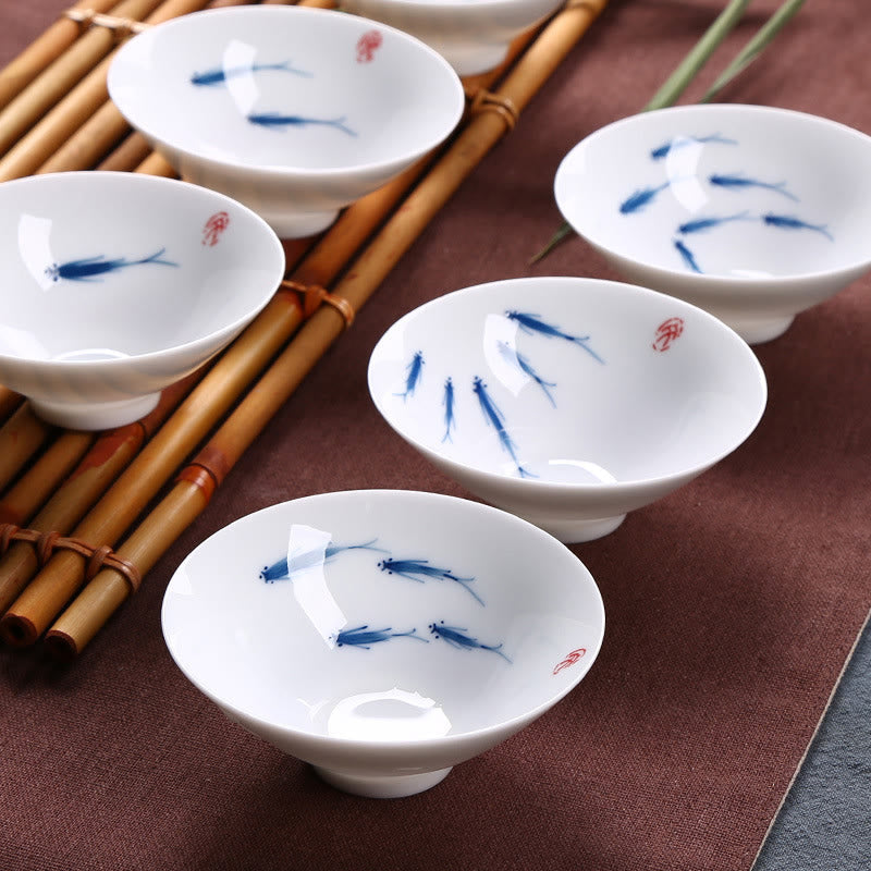 Buddha Stones Jingdezhen Blue and White Porcelain Koi Fish Ceramic Teacup Kung Fu Tea Cups Cup BS 11