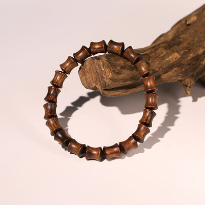 Buddha Stones Rosewood Auspicious Clouds Totem Fu Character Bamboo Pattern Warmth Bracelet Bracelet BS Bamboo(Wrist Circumference 14-16cm)