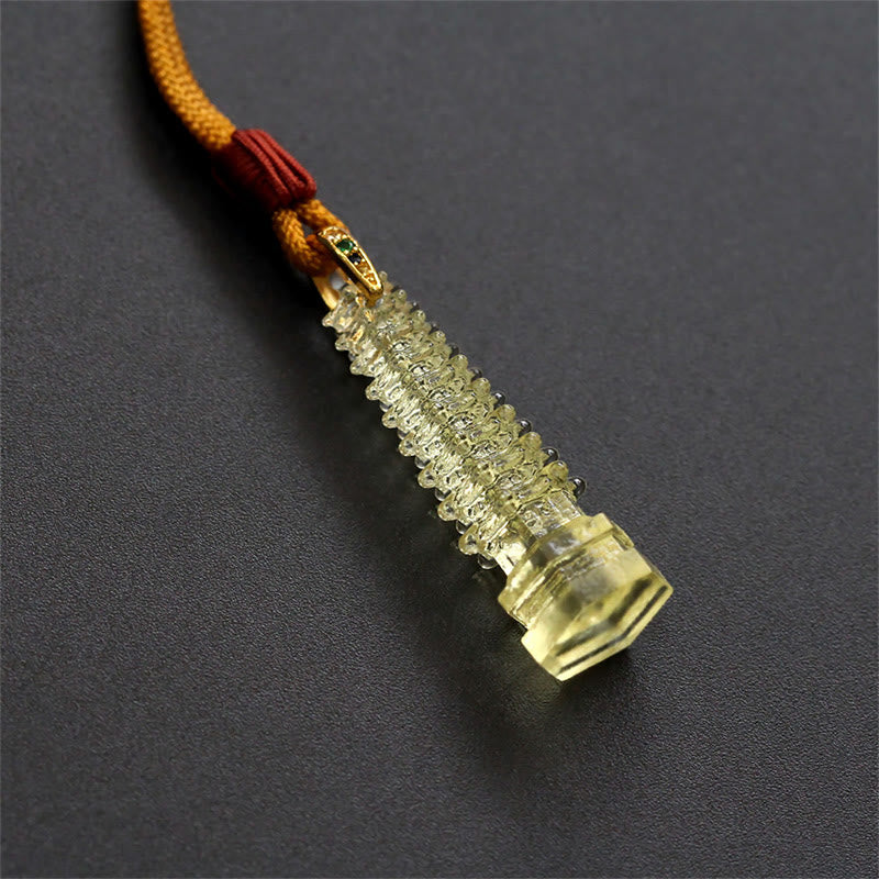 Buddha Stones Liuli Ancient Pagoda Wisdom Necklace Necklaces & Pendants BS Yellow(Necklace Length: 45cm)