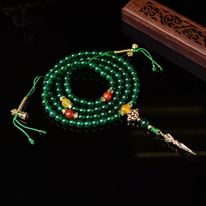 Buddha Stones 108 Beads Natural Green Agate Success Bracelet Mala Mala Bracelet BS 6