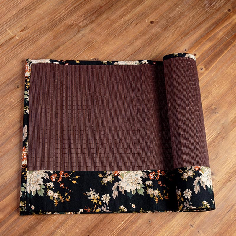 Buddha Stones Vintage Peony Flower Blossom Bamboo Cup Mat Pad Tea Cup Coaster Kung Fu Tea Mat Tea Mat BS 8