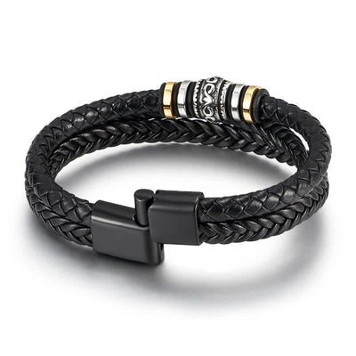 Buddha Stones Leather Layered Titanium Steel Balance Braided Bracelet Bracelet BS 2