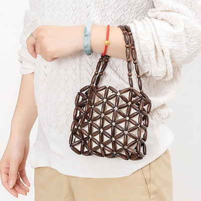 Buddha Stones Hand-woven Mini Wooden Beads Handbag Handbags BS 11