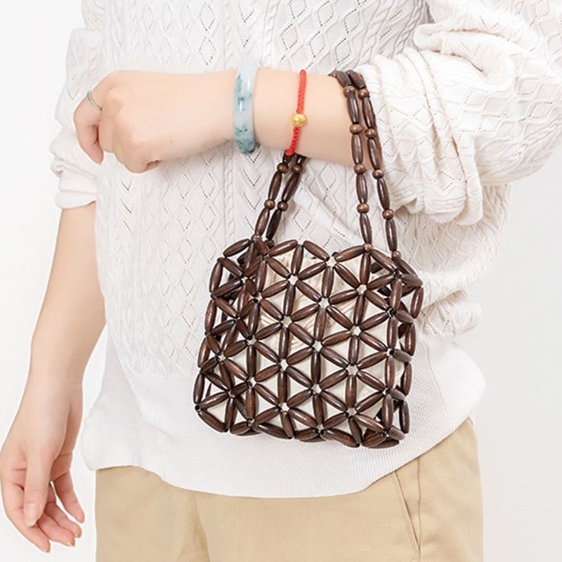 Buddha Stones Hand-woven Mini Wooden Beads Handbag Handbags BS 11