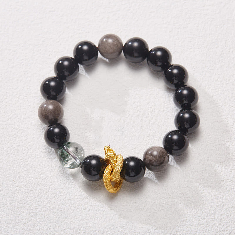 Buddha Stones Natural Silver Sheen Obsidian Dragon Green Phantom Protection Bracelet Bracelet BS 2