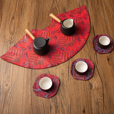 Buddha Stones Vintage Sea Wave Bamboo Plum Blossom Embroidered Cup Mat Pad Tea Cup Coaster Kung Fu Tea Mat Tea Mat BS 15